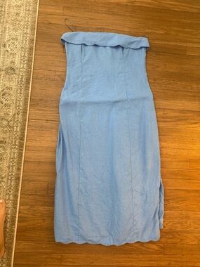 Abercrombie Light Blue Strapless Linen Midi Dress